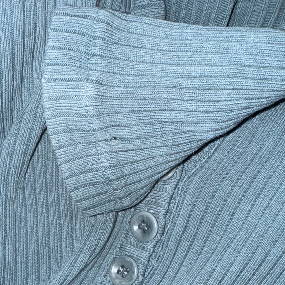 Citizens Of Humanity Ribbed V-Neck Button Cardigan in Dusty Teal - Picture 15 of 16